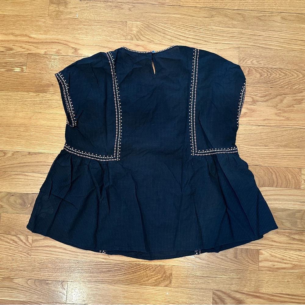 Madewell Black Embroidered Folk Blouse Size Medium - Picture 3 of 6